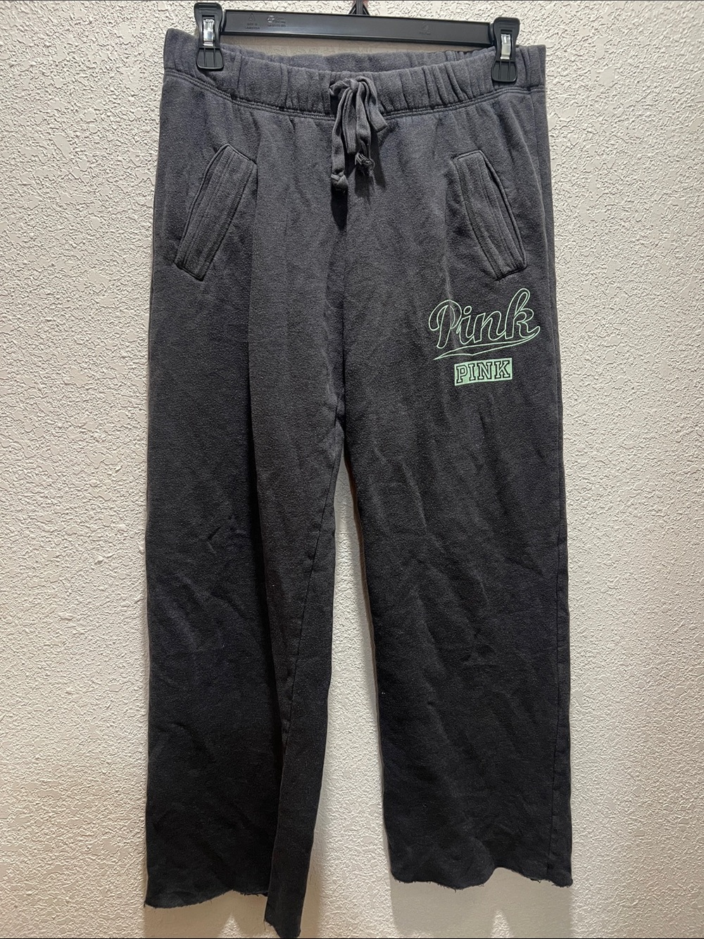 PINK Victoria's Secret Black Sweatpants with Mint Logo